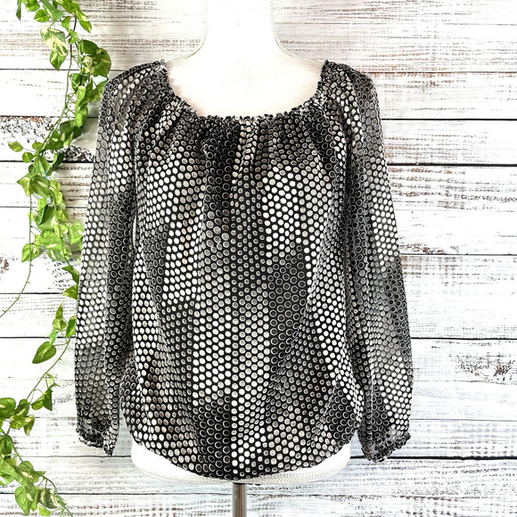 White House Black Market size Medium Silver Black Polka Dots Evening Dinner Slim - Picture 1 of 10
